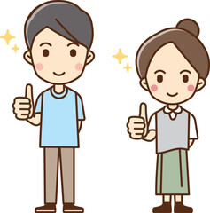 Illustration of a man and woman giving thumbs up.