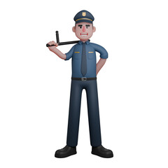 Professional Police 3D. A police officer stands confidently while holding a baton on his shoulder. Male Officer Character