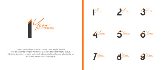 anniversary logo style set with orange and black color can be use for celebration moment