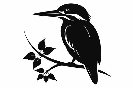 recommend clip art: kingfisher sitting on a branch silhouette vector illustration.