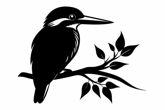 recommend clip art: kingfisher sitting on a branch silhouette vector illustration.