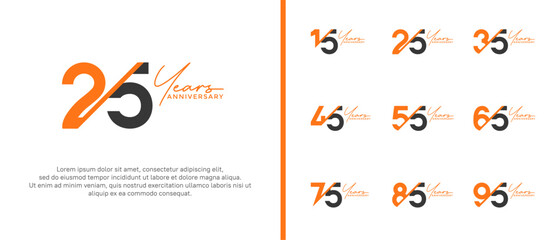 anniversary logo style set with orange and black color can be use for celebration moment