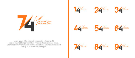 anniversary logo style set with orange and black color can be use for celebration moment