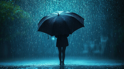 A person standing under heavy rain with their umbrella turned inside out, representing feeling overwhelmed and powerless. © tong2530