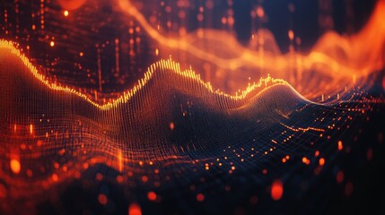 Abstract Digital Landscape with Glowing Orange Lights