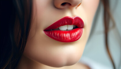 Fototapeta premium A close-up of a woman's face with full, red lips 