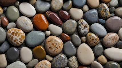 Pebble Stone Patterns. Smooth rounded stones in various sizes and natural colors. Organic beauty in design.