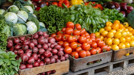 Fresh vegetables and herbs at a local market during daytime