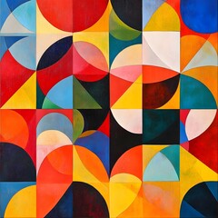 Obraz premium Vibrant Geometric Composition with Overlapping Shapes and Copy Space