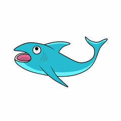 Vector graphic illustration of a blue cartoon shark character with a cheerful expression. Suitable for design themes involving marine life, underwater scenes, or creative storytelling.