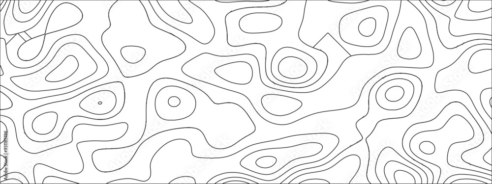 Aufkleber Black and white abstract papercut and multi-layer cutout geometric pattern. Vector Topographic canyon geometric map relief texture. Topographic contour lines map seamless pattern