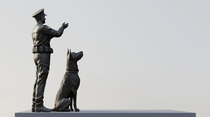 Fototapeta premium A tribute statue of a police officer and a loyal dog, symbolizing teamwork and dedication in law enforcement.