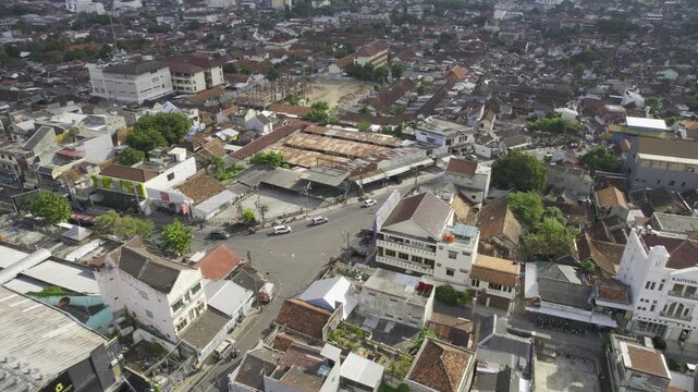 Aerial view of a neighborhood at Jogyakarta city. Central Java, Indonesia, Jogjakarta