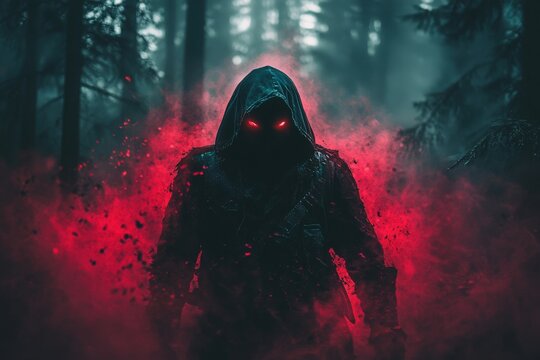 Nighttime: Creepy Hooded Man Walking in the Woods