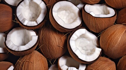 Lots of coconuts background. ai generated art image