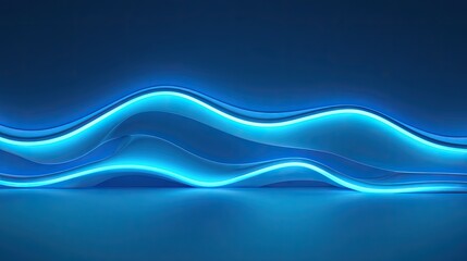 Obraz premium Abstract blue wave with neon lights on dark blue background.