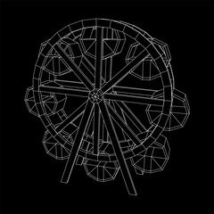 Ferris wheel spinning amusement park. Wireframe low poly mesh vector illustration.