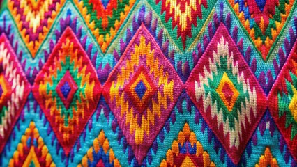 Obraz premium Close-up of colorful handwoven ikat fabric with intricate patterns, ikat, traditional, textile, art, weaving, craft, fabric