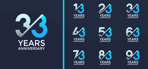 anniversary logo style set with blue color and slash can be use for celebration moment