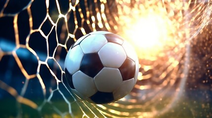 Soccer World Cup. The ball is in the net of the goal. Neural network ai generated art