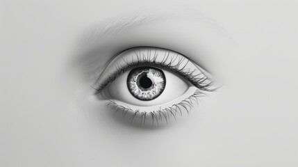 A stark black eye against a plain, minimalistic background, with plenty of copy space, emphasizing the eye's unique features.