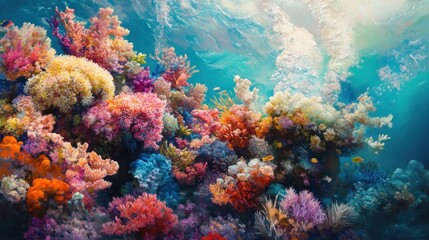 Fototapeta premium Vibrant Underwater Coral Reef Ecosystem with Fish