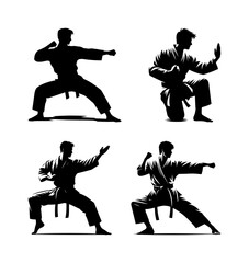 vector set of a man practicing karate silhouette icon © mr.mmz