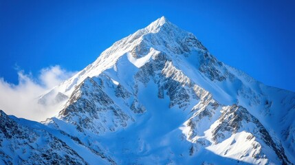 Snow-Capped Mountain Peak against a Clear Blue Sky