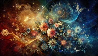Obraz premium Fractal galaxy vortex with spiraling patterns and vibrant cosmic energy