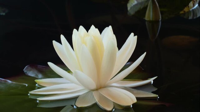 Time lapse of water lily flower opening, timelapse white lotus blooming in pond