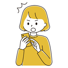 スマホをタップして驚く女性のイラスト