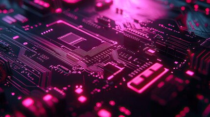 Fototapeta premium Close up of a circuit board with pink lights.