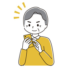 スマホをタップして気付く高齢男性のイラスト