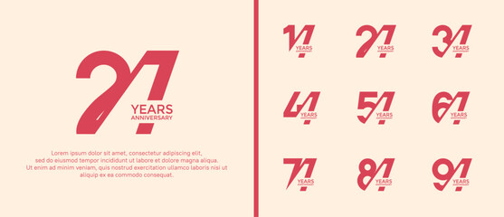 anniversary logo style set, red color with slash can be use for celebration moment