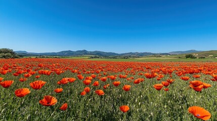 Poppy Field Under a Clear Sky