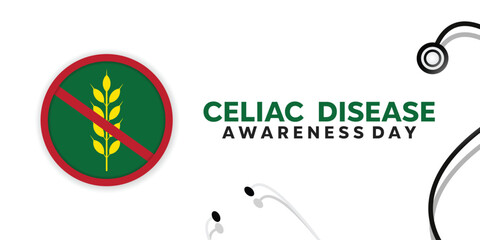 National Celiac Disease Awareness Day. Wheat and stethoscope. Great for cards, banners, posters, social media and more. White background.