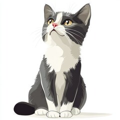 vector graphic of a cute grey-white cat