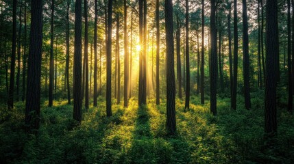 Sunrise Through Forest Trees