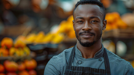 Fototapeta premium Confident Multi Ethnic Chef in Professional Photoshoot with Plain Backdrop