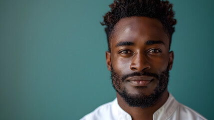 Confident Multicultural Chef in Photoshoot with Cyan Green Background