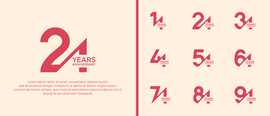 anniversary logo style set, red color with slash can be use for celebration moment
