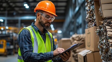 Worker checking inventory in a warehouse.