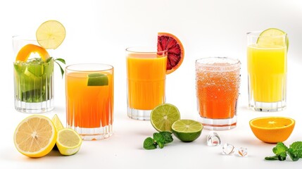 Refreshing Citrus Drinks on a White Background