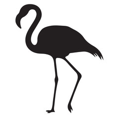 Obraz premium Vector illustration of flamingo in outline style is isolated on white background. Black silhouette of tropical bird flamingo standing on one leg .Cranes, Egrets, and Flamingoes