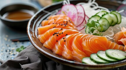 Soy based seitan sashimi a vegan classic resembling raw salmon rich in plant based protein with a fresh taste