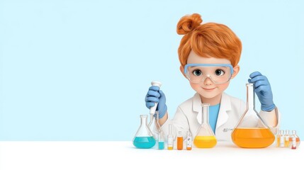 Child discovering chemistry flat design, front view, science lab theme, animation, Triadic Color Scheme