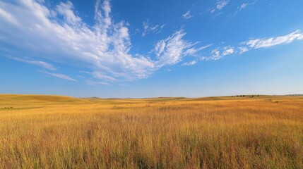 Fototapeta premium Golden Grasslands Under a Blue Sky