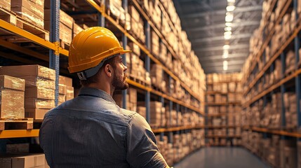 Warehouse Worker Looking at Shelves.