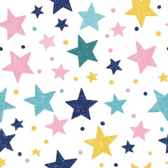 Obraz premium Seamless pattern of whimsical stars and polka dots in pastel shades