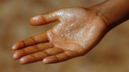 Fototapeta premium Close-up of a skin blister on the hand or foot, highlighting its appearance with clear details.